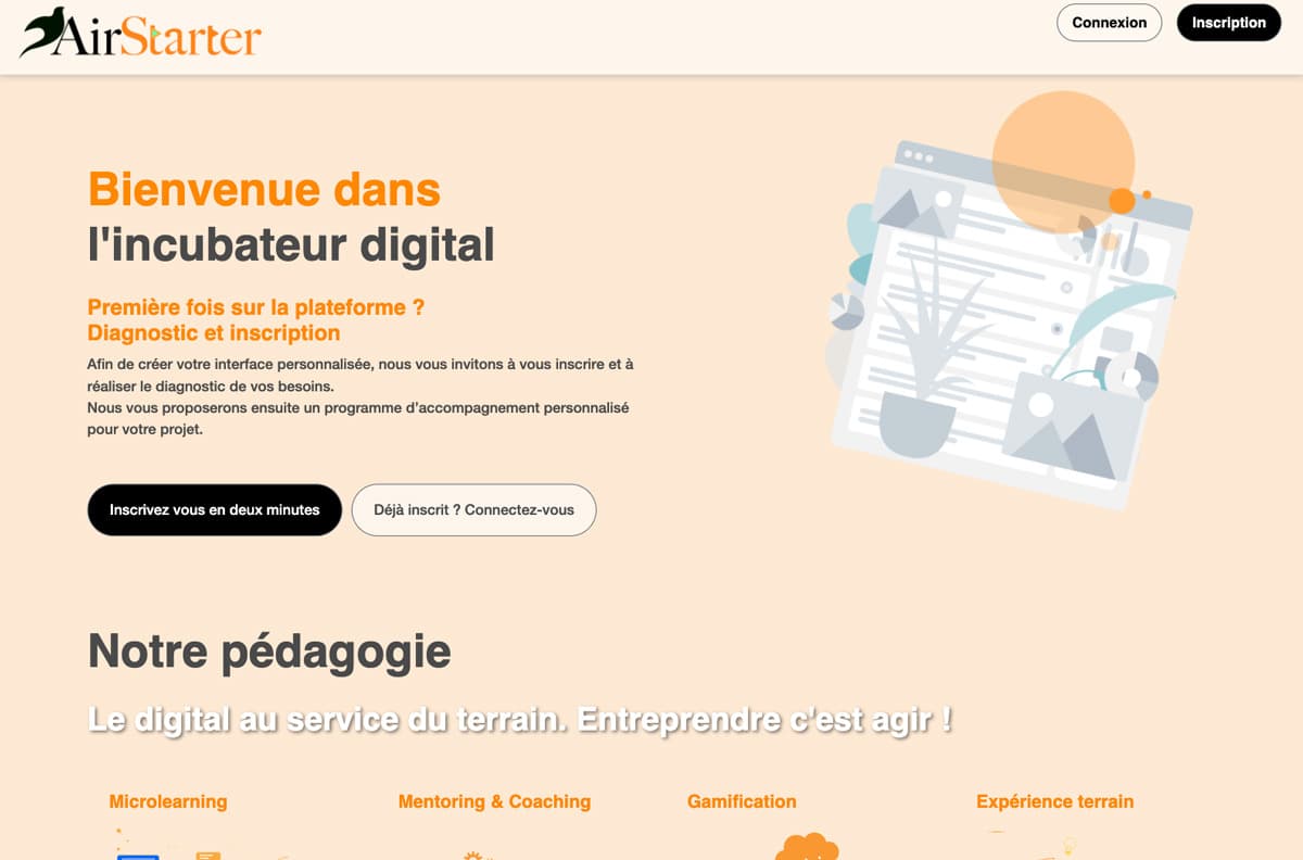 Page d'accueil de la plateforme Time2Start, avant la refonte