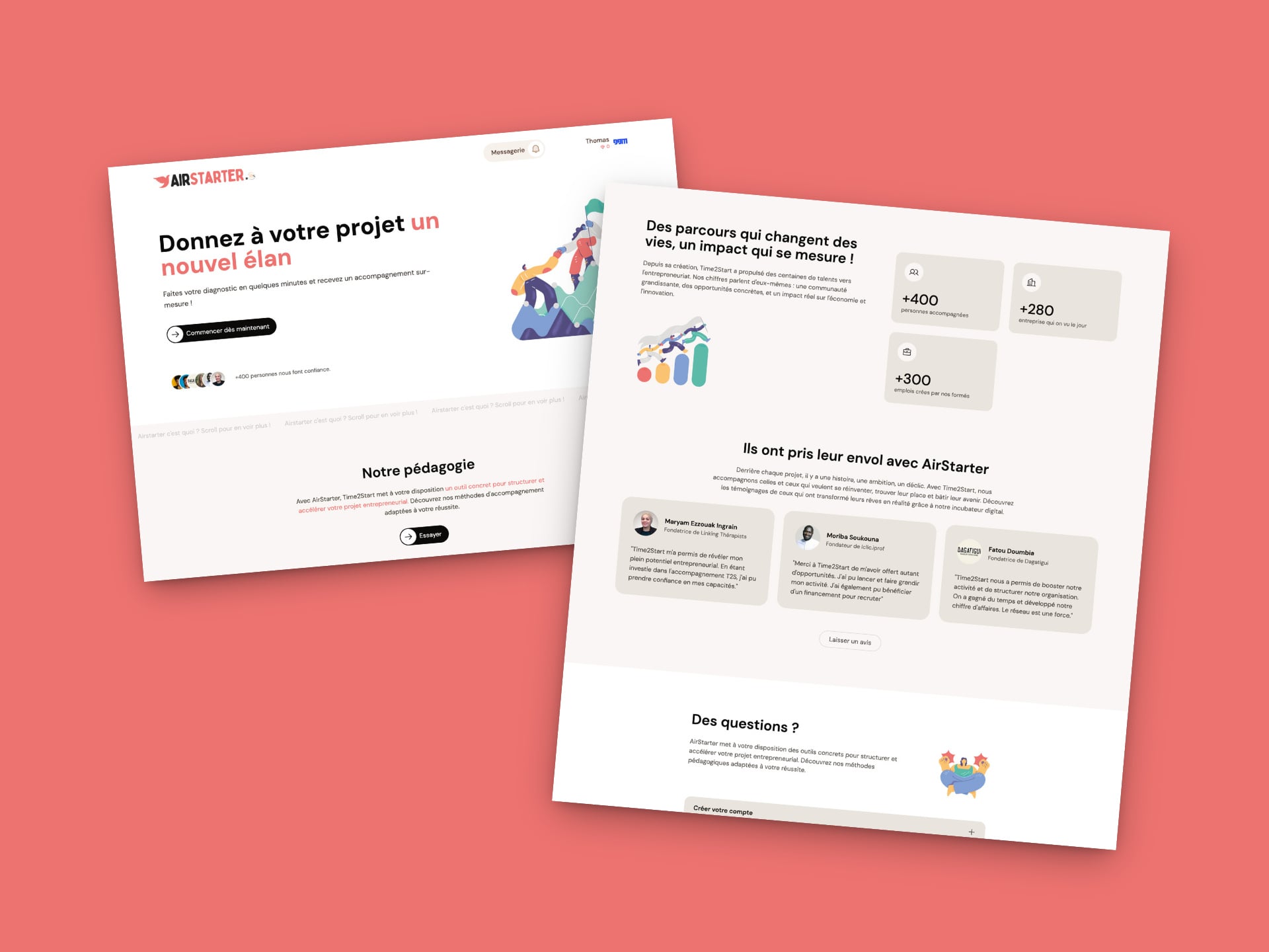 Time2Start : pages publiques de la plateforme