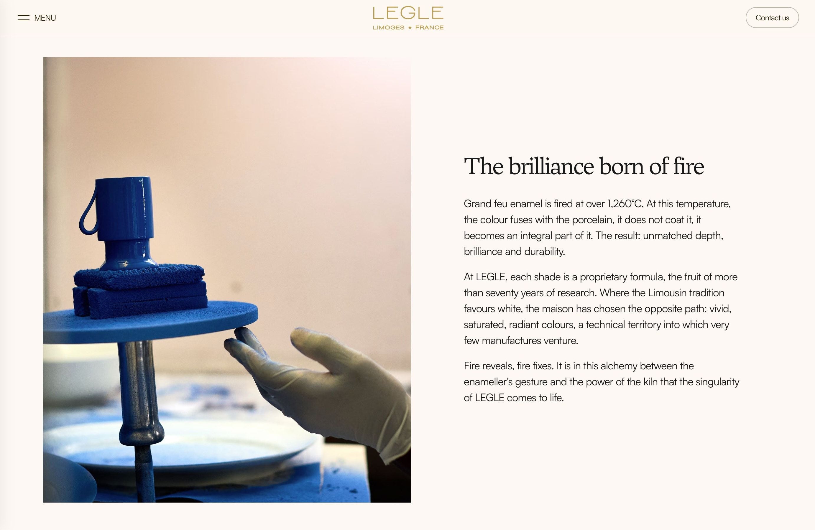 Legle Porcelaine : version anglaise du site, page consacrée à l'émail grand feu