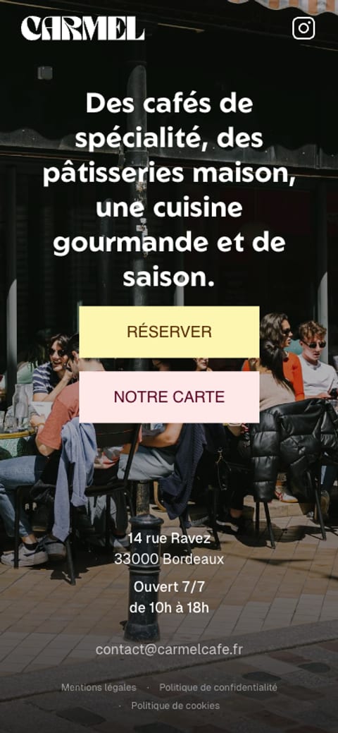 Carmel : page d'accueil sur mobile