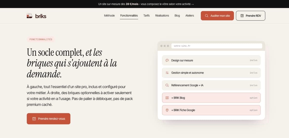 BRIKS : fonctionnalités incluses et briques en option