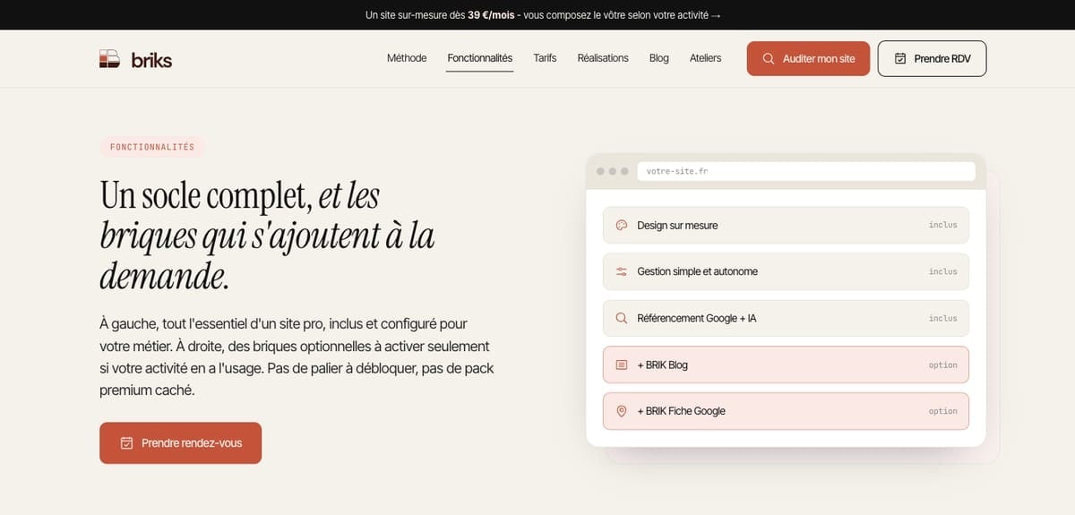 BRIKS : page des fonctionnalités