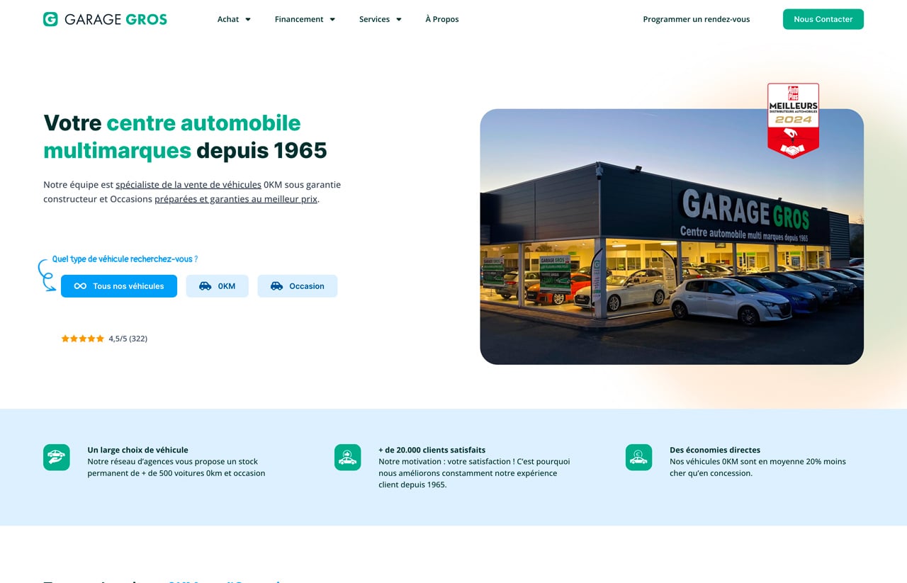 Garage Gros : page d'accueil du nouveau site