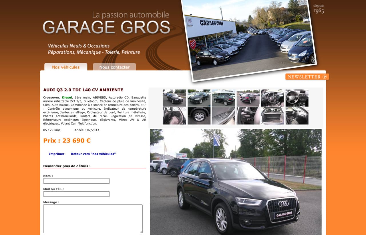 Fiche véhicule de Garage Gros, avant la refonte