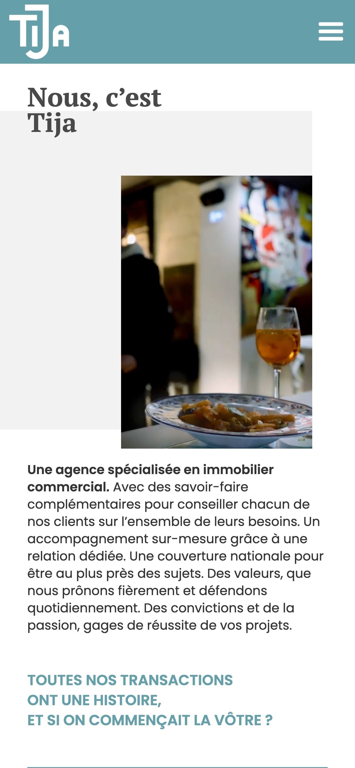Tija Immobilier : page d'accueil sur mobile