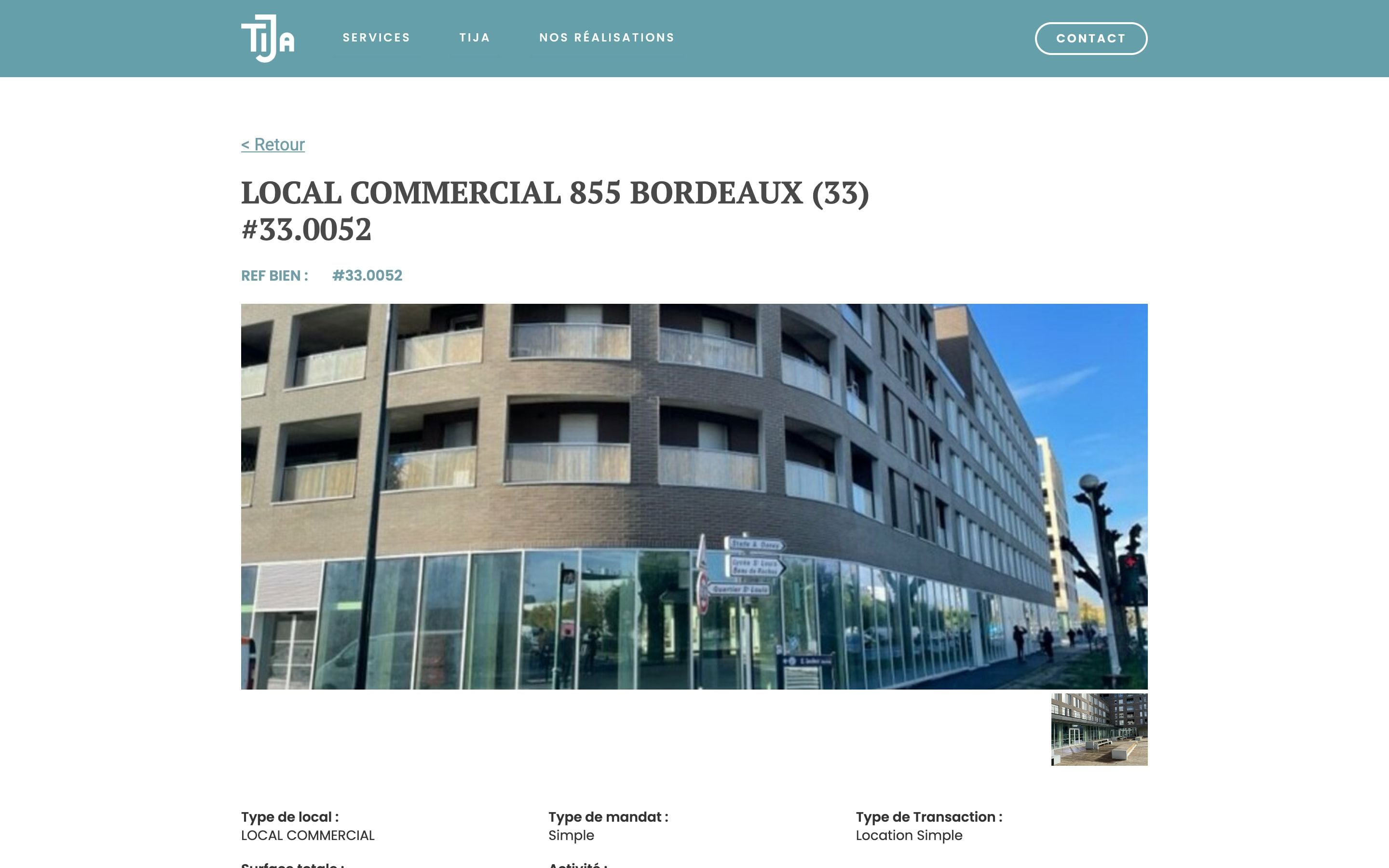Tija Immobilier : fiche d'un local commercial à louer