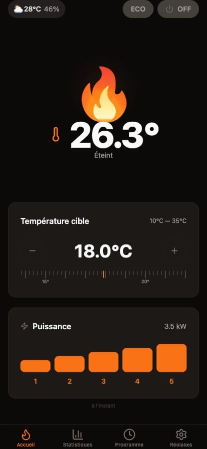 Flam : écran d'accueil de l'application
