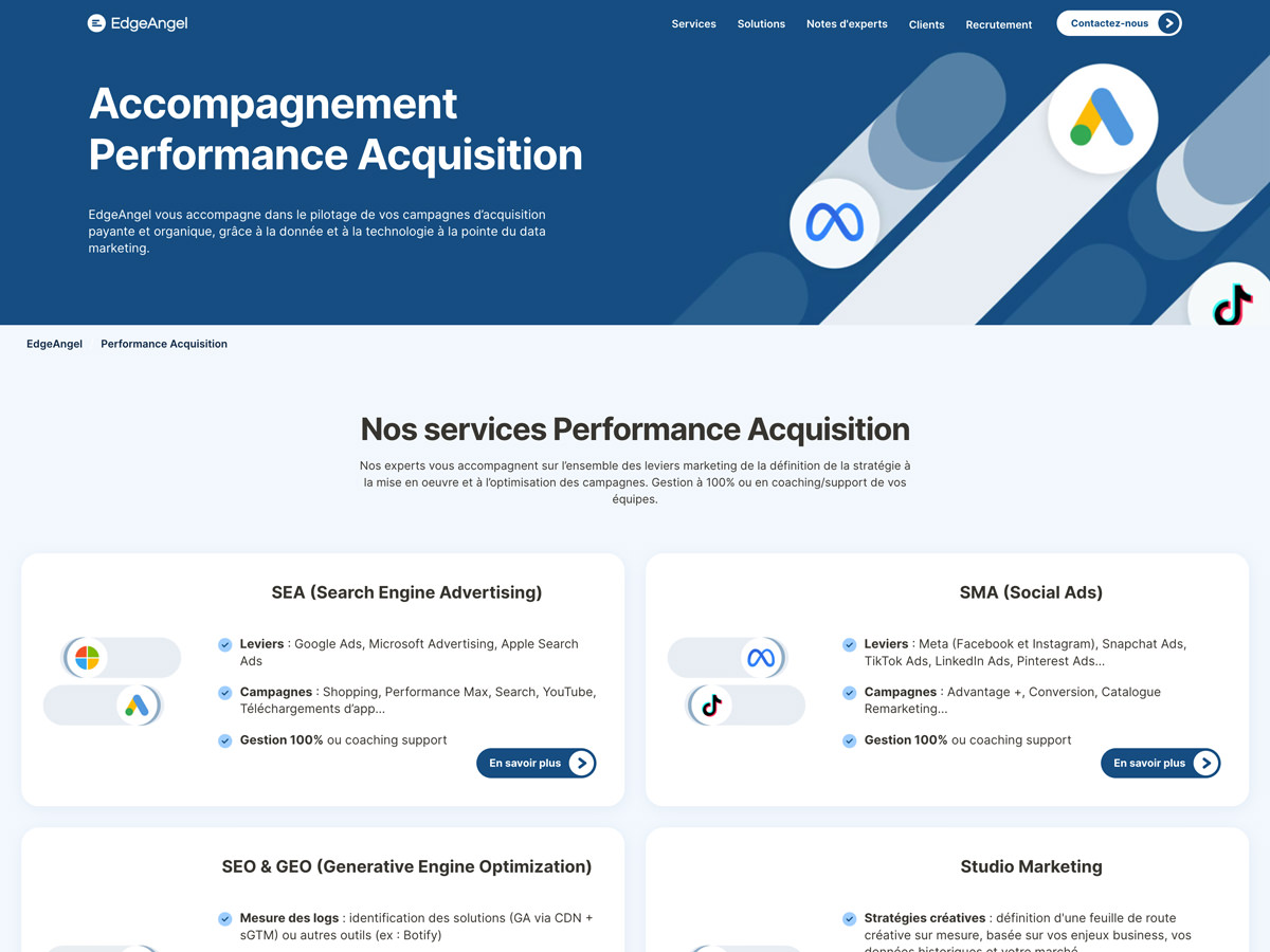 Nouveau site EdgeAngel - Page de contenu